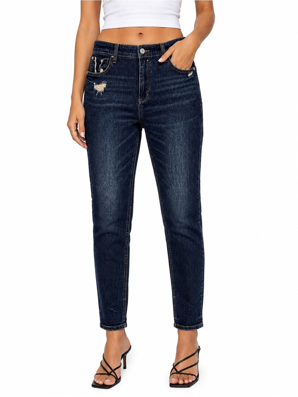 Pilcro Anthropologie Women 29 Distressed Boyfriend Jean Dark Wash Cropped
